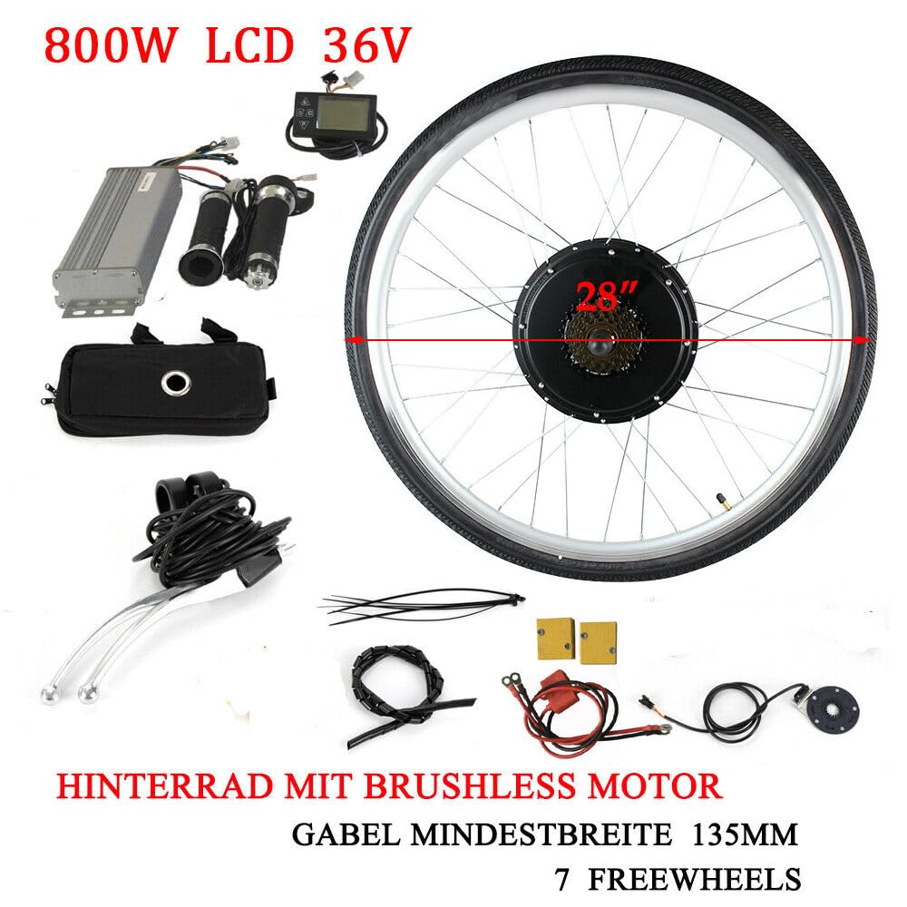 Zestaw do konwersji roweru elektrycznego, 28", 36 V, 800 W, silnik tylny, konwersja z wyświetlaczem LCD, zestaw "zrób to sam" E-Bike