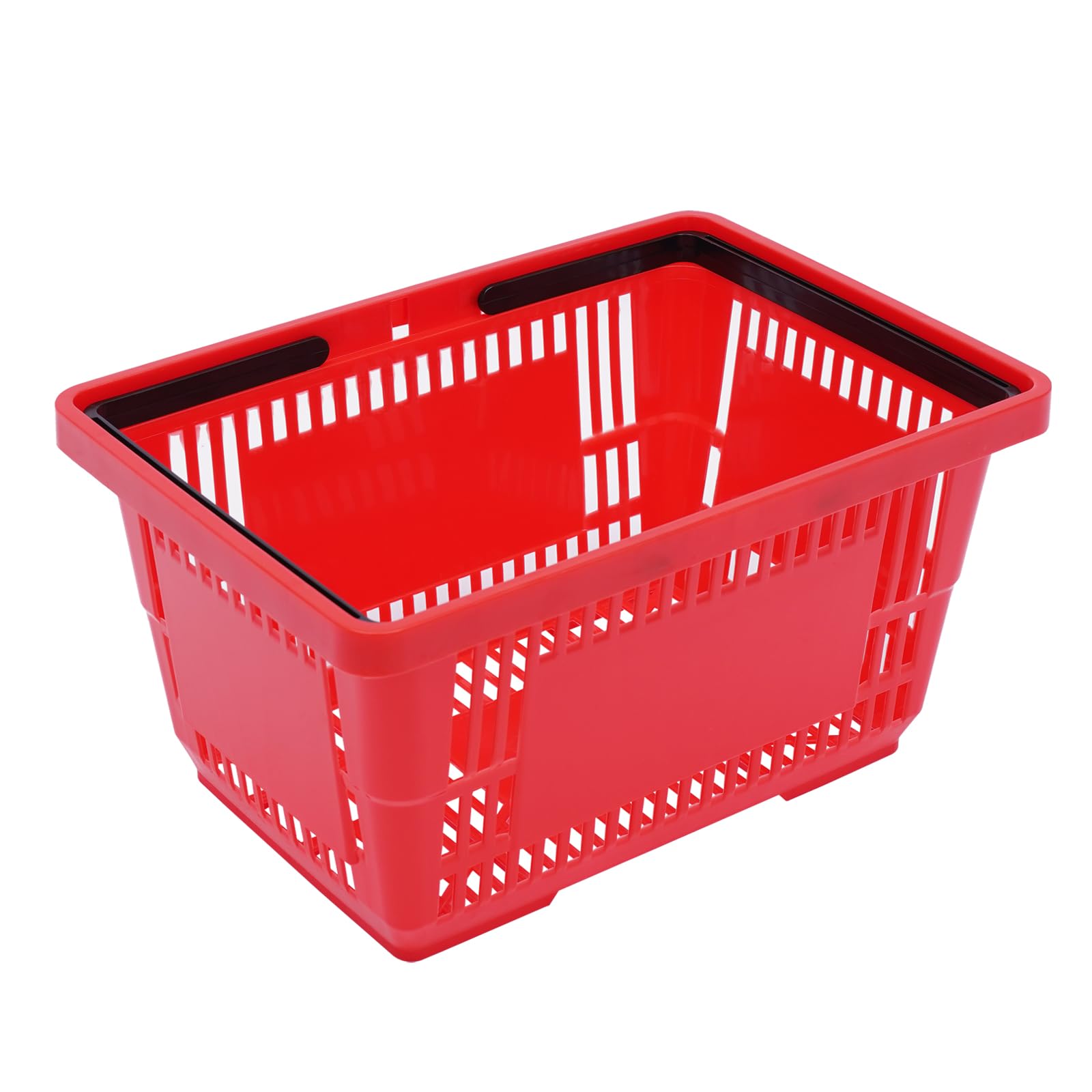 GEYOPMID 12PCS Shopping Basket, Shopping Baskets with Handles Red Plastic Shopping Basket Portable Plastic Store Baskets Set of 12 Retail Market Grocery Retail Store Supplies Handheld Baskets