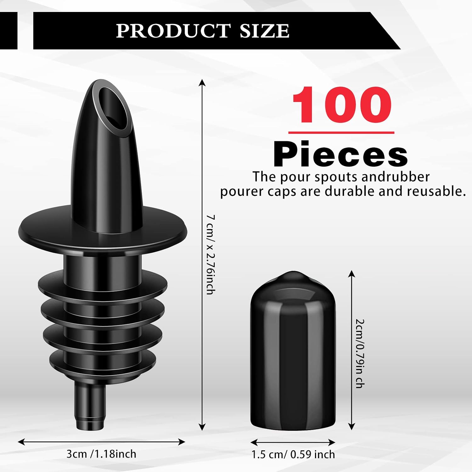 100 Pcs Bottle Pourers Syrup Pour Spouts Including Snow Cone Syrup Alcohol Liquor Bottle Pourers and Rubber Dust Cap Covers Dispenser Accessories