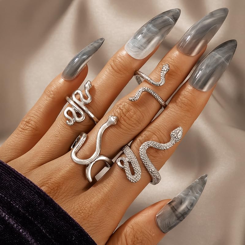 Gothic Snake Ring Set - Adjustable Gold & Silver Snake Rings for Women - Animal Serpent Punk Jewelry4