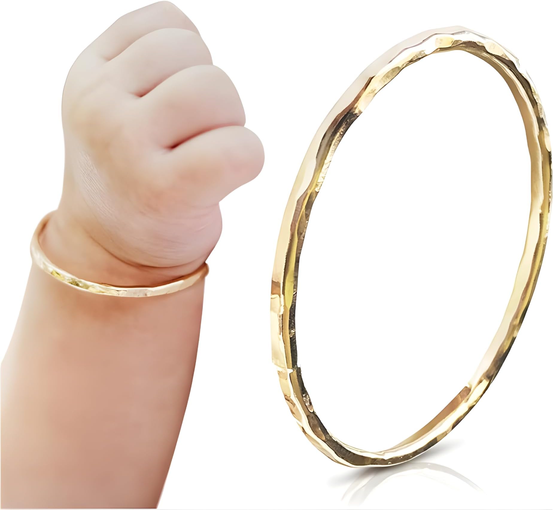 Baby First Bracelet - Handmade Island-Style 14K Gold Filled Bangle Gift for Newborn, Toddler, Girl, & Kids - Golden Jewelry for Baptism, Good Luck, and Infant Blessing, Dedications Unique Keepsake