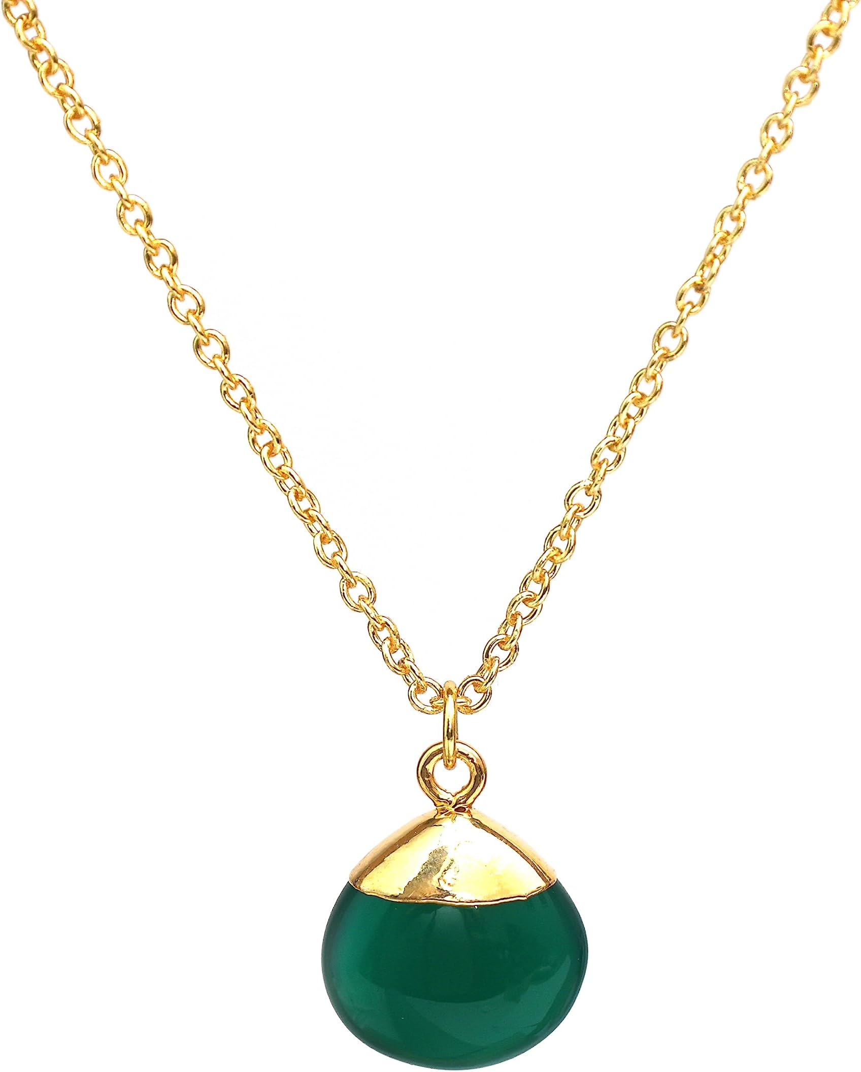 Gempires Natural Green Onyx Pear pendant Necklace, Teardrop Necklace for Women, Bridesmaid Jewelry, 16+2 inch Adjustable 14k Gold Plated Chain