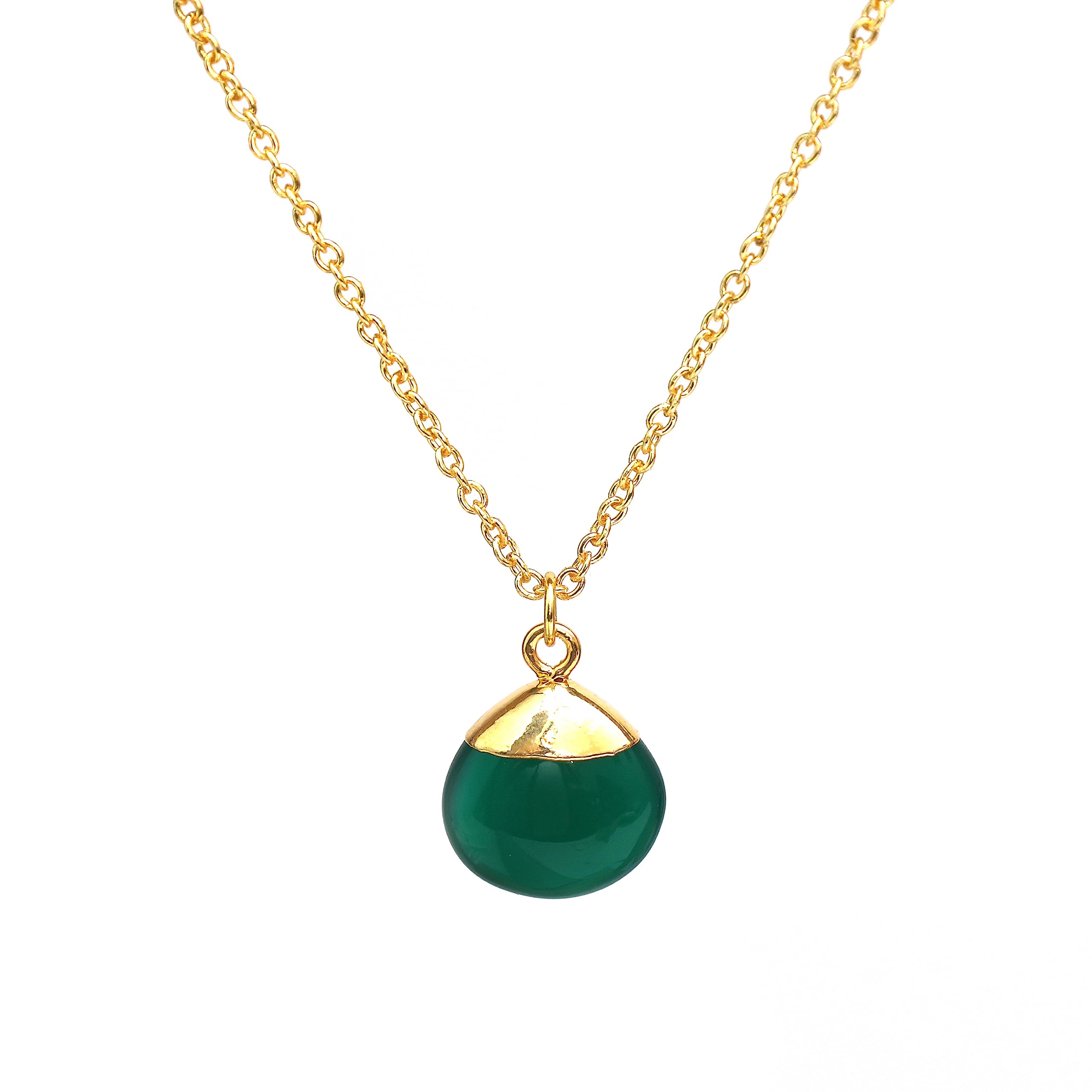 GEMPIRES NATURE’S TREASUREGempires Natural Green Onyx Pear pendant Necklace, Teardrop Necklace for Women, Bridesmaid Jewelry, 16+2 inch Adjustable 14k Gold Plated Chain