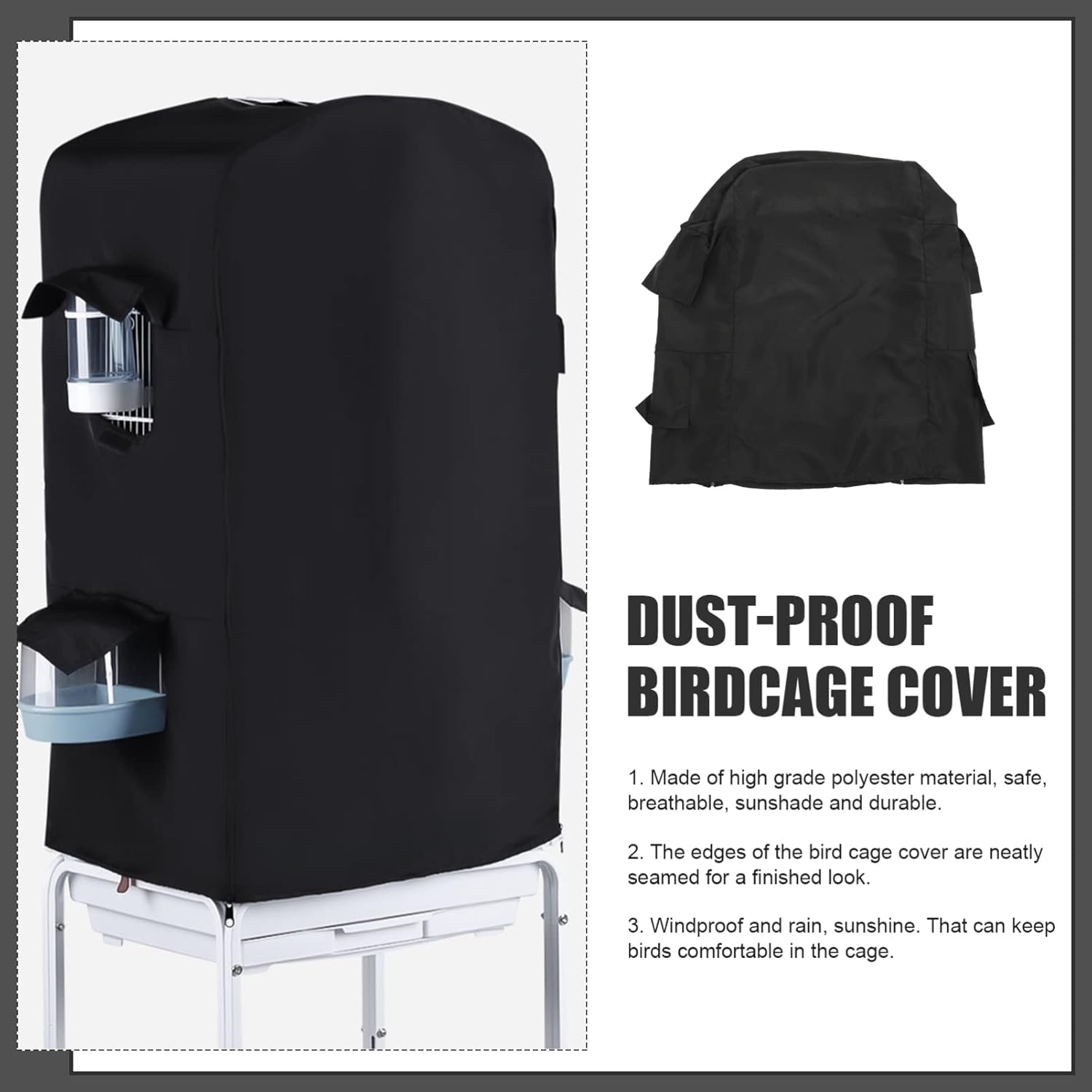 Totority Light Blocking Bird Cage Cover Breathable for Indoor Birds Windproof Easy to Clean Accessory Black