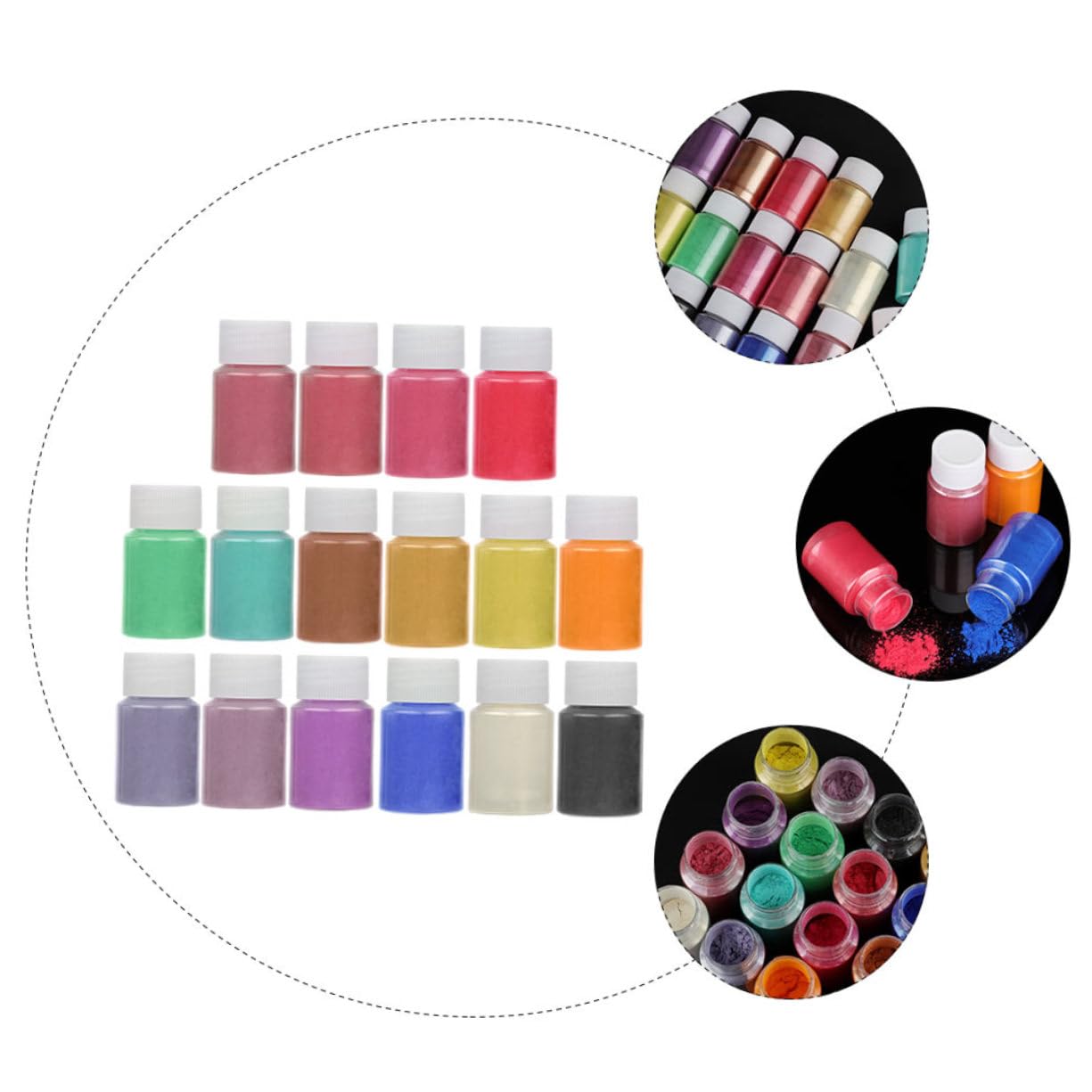16 Farben Perlglanz Mica Puder für Epoxidharz und Nagelkunst 16 Flaschen Feine Deckkraft Glatter Glanz für Selbstgemacht