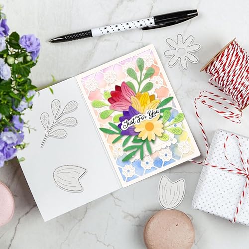 Miniatura 4 de BENECREAT 3 troqueles de corte de flores, plantillas de corte de fondo de flores, plantillas decorativas en relieve para álbumes de recortes, álbum