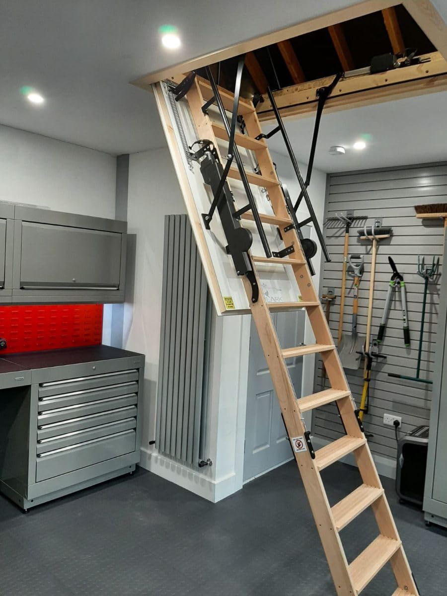 Skylark Electric Attic Ladder/Stairs - 25-1/2" x 54" - Height Range 7' 10" to 9' 6" - 500 lbs Capacity