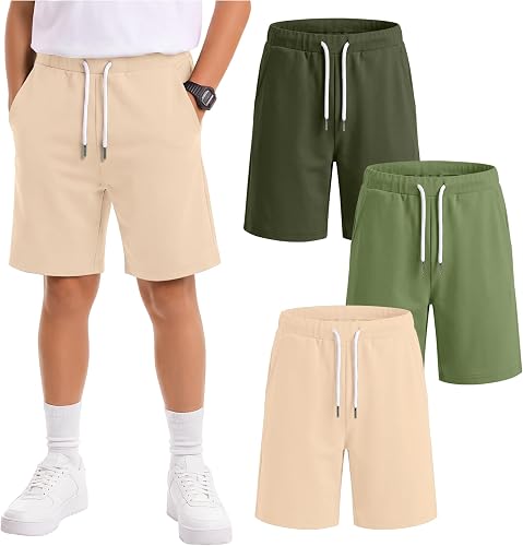 Vinsatin 3 Pack Boys Athletic Sweat School Shorts, 3-Color, 5-6 Years