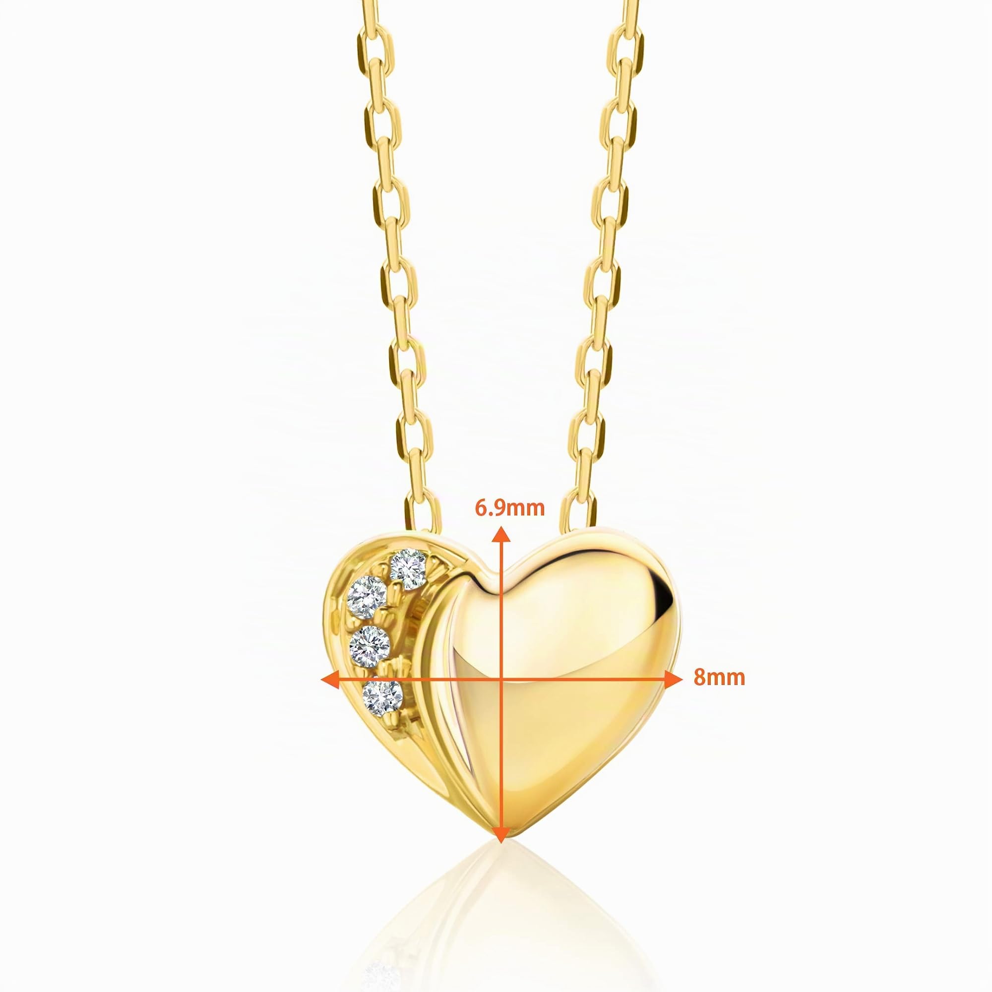 OROVI Schmuck Damen Diamant Herz–Kette Gold mit Herzanhänger besetzt mit 4 natürlichen Diamanten Brillanten in einer Krappenfassung Zeitlose klassische Halskette Weißgold/Gelbgold 9 Karat(375), 45cm