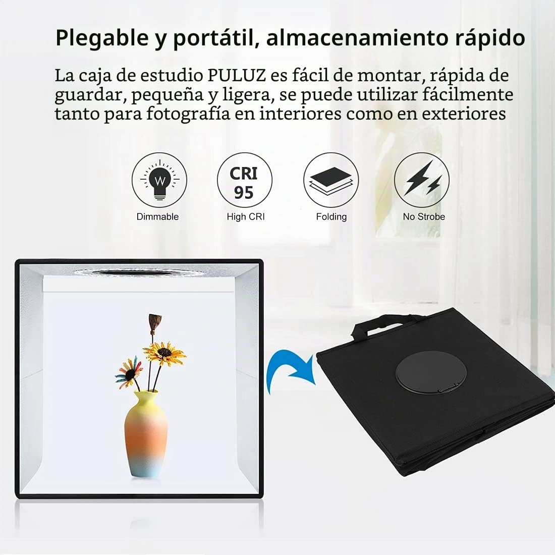 PULUZ Caja de luz de 30 cm para fotografiar Caja de luz plegable para estudio fotográfico con 6 fondos de PVC y tela de luz suave