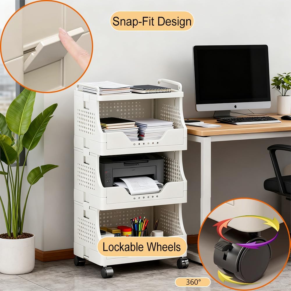 Rolling cart Organizer, Mobile Storage Rack with Lockable casters, Versatile Kitchen and Living Room Storage Solution for Tight Spaces