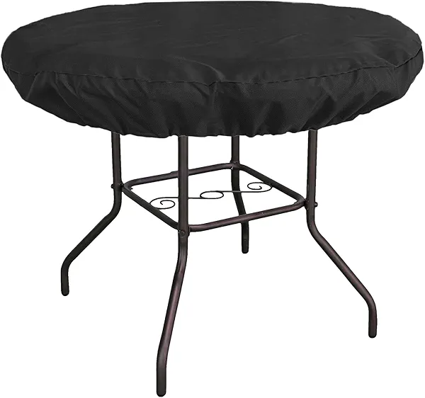 Outdoor Round Table Cover, 420D Oxford Patio Round Table Top Cover Waterproof Protector Garden Patio Furniture Covers (Black, 42"D x 4"H)