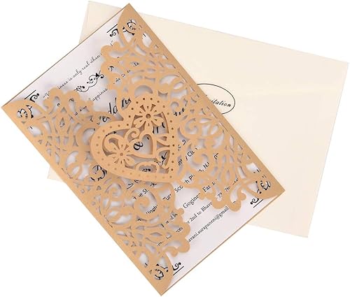 Vista 28 de FOMTOR Kit de invitaciones de boda cortadas con láser, 50 paquetes de invitaciones de boda cortadas con láser con papel imprimible en blanco