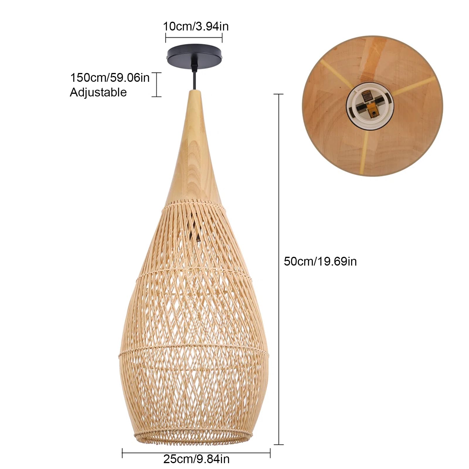 Hängelampe Rattan Wohnzimmer – Pendelleuchte Rattan Esstisch Esszimmer – Boho Lampe aus Natur als Korblampe – E27 Hängeleuchte (Ø25 cm, keine Glühbirne)