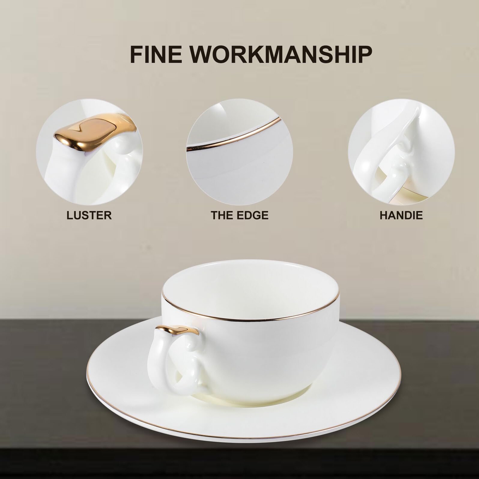 BESPORTBLE Set Tazze Da Caffè e Piattini in Porcellana Elegante 101-200 Ml, Tazzine Da Tè in Ceramica Con Piattino Protettivo Per Casa, Ufficio e Bar, Lavabili in Lavastoviglie