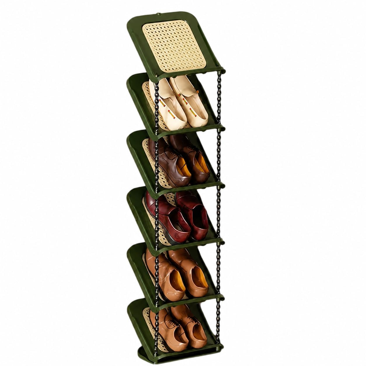 Multi Tier Vertical Shoe Rack | Space Saving Shoe Organizer | Free Standing Shoe Stand for Entryway, Bedroom, Closet, Hallway & Small Spaces | Green (6 Layer)-image-48