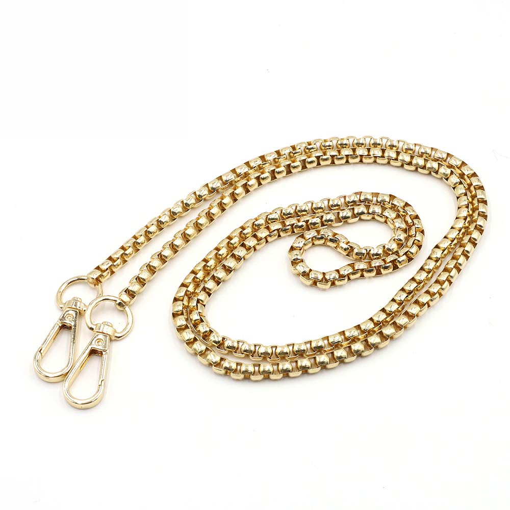 VOANZO 2Pcs Luxury Fashion 47 Inche Replacement Square Flat Chain Strap with Buckles, Perfect for DIY Metal Shoulder Cross Body Bag Hand Bag Purse Replacement(Gold)