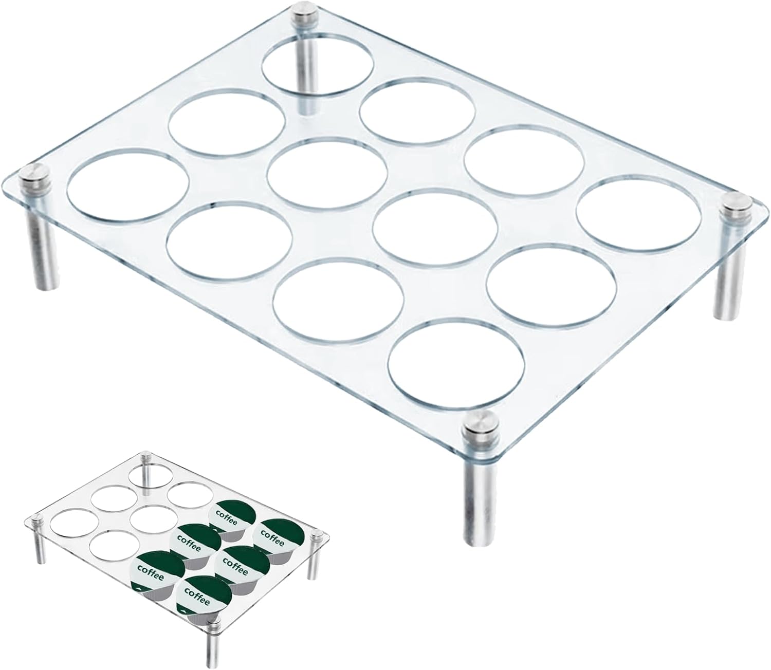 Coffee Pod Drawer Organizer, K Cup Drawer Holder Organizer, Clear Acrylic Coffee Pod Holder, K Cup Organizer Tray for Office and Kitchen (12 Holes)