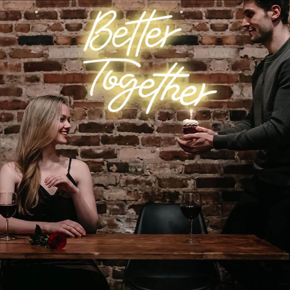 Better Together, letreros de neón LED cálidos, luces para bodas, decoración de pared, compromiso, aniversario, fiesta, 5 V (40 x 30 cm)