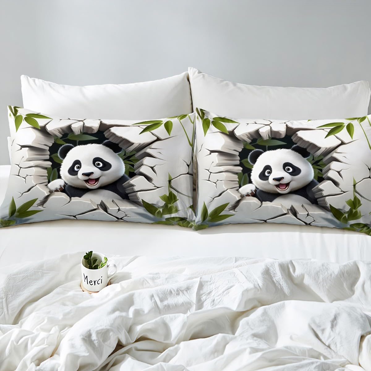 Feelyou Panda Comforter Set Cute Animal Bedding Set Cute Cartoon Panda Comforter Quilted Duvet Set for Kids Boys Girls Adults Twin Boys