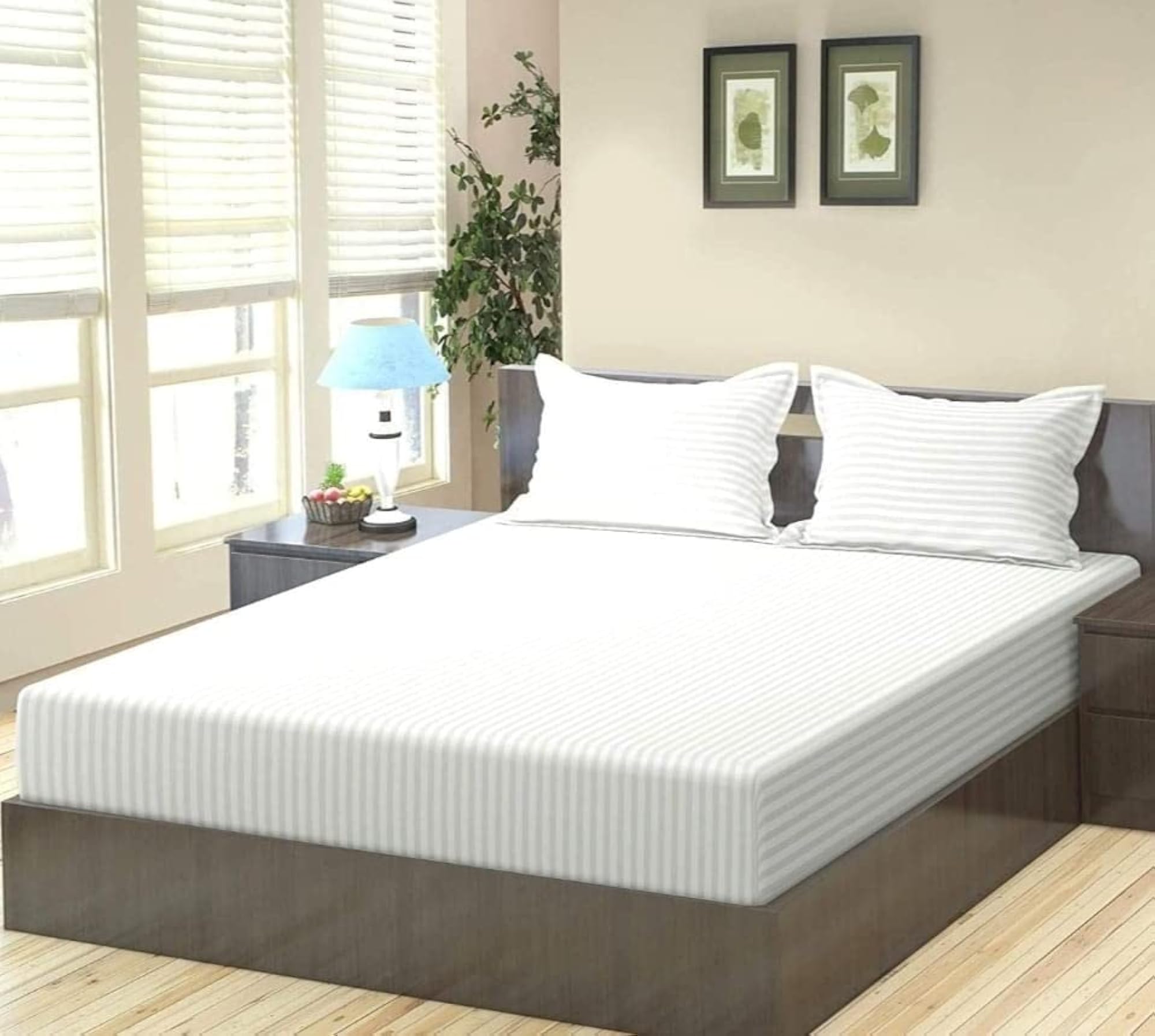 Premium Soft Cotton Striped Elastic Fitted Bedsheet King Size