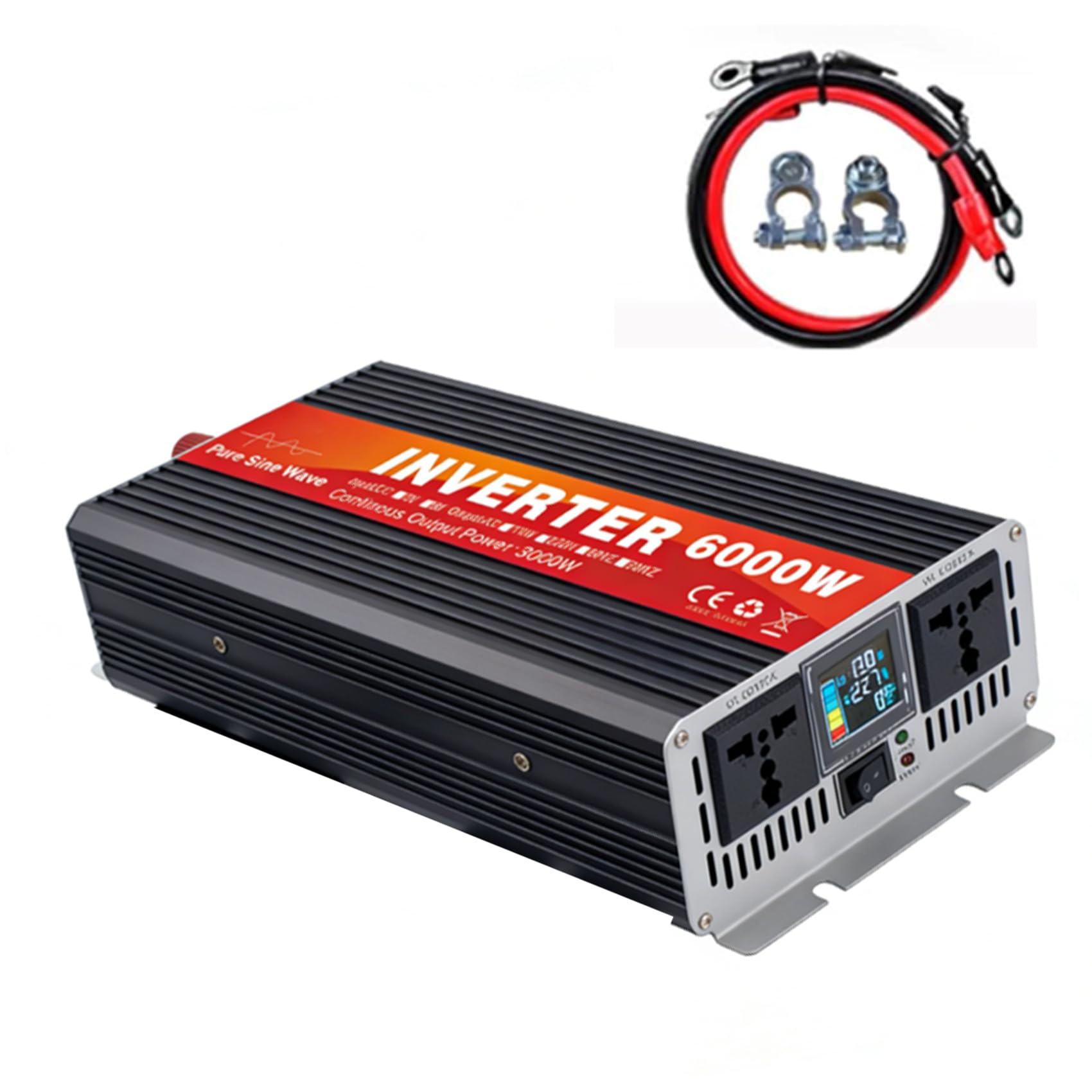 48v to 120v,Wysokowydajny falownik mocy 6000W przenośny falownik DC 12V-72V na AC 120V-240V z gniazdkiem AC i wyświetlaczem LED
