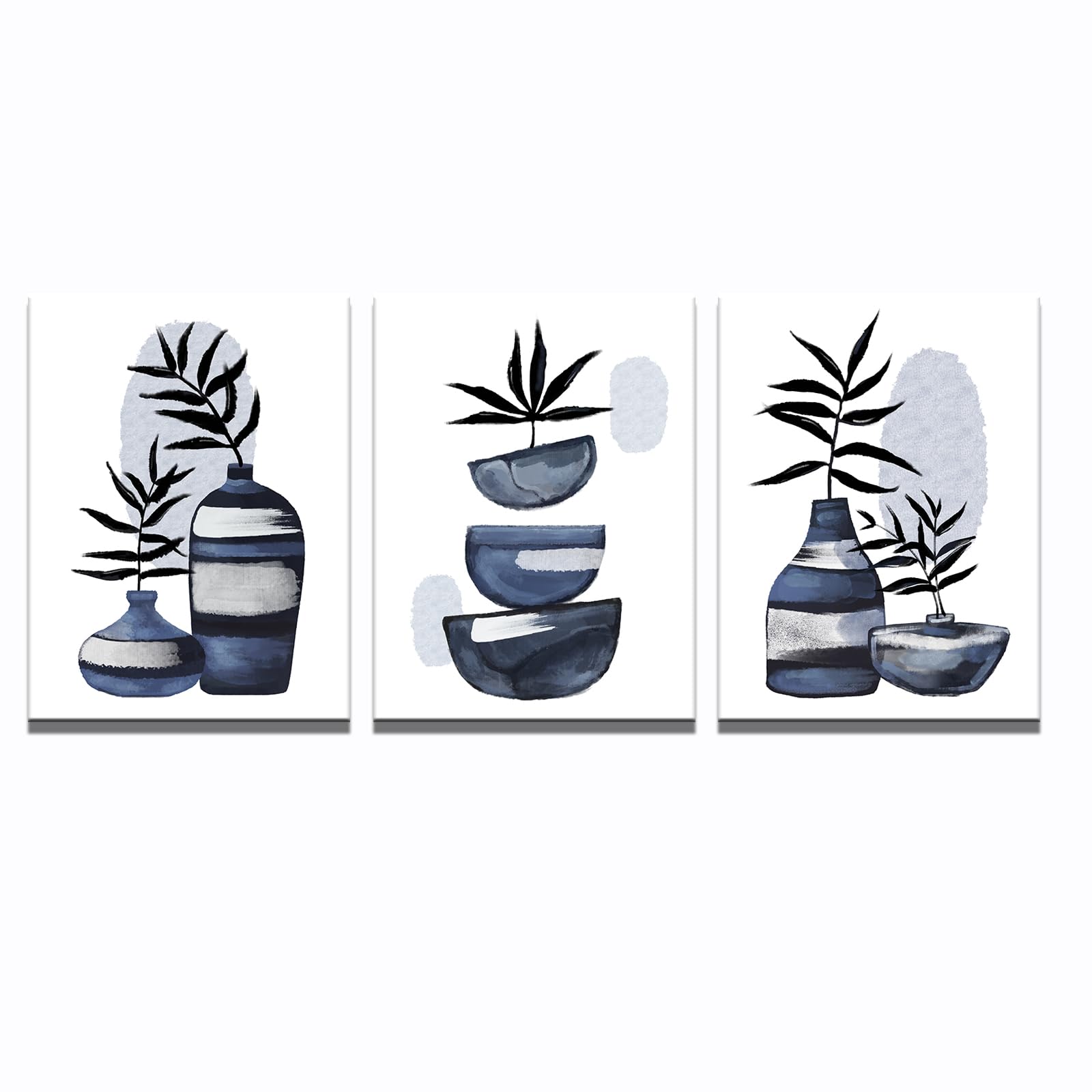 Wandbild Set „Blue Tree“ – 3-teilige Leinwand, Abstrakte Bäume In Blau/Grau, Modernes Wohnaccessoire