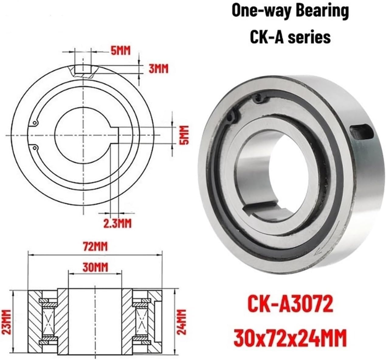 CK-A3072 One Way Clutch Bearing Overrunning Clutch Sprag Type 30X72X24MM for Textile Machinery and Industrial Use
