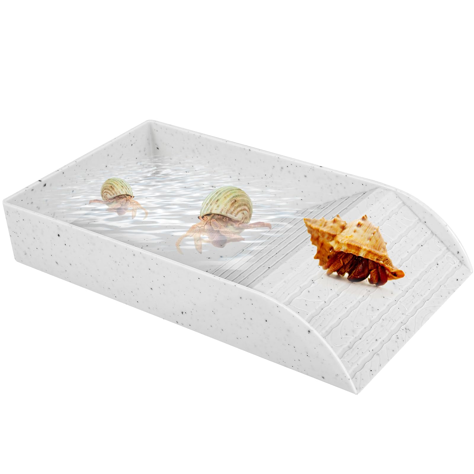 CBWERBB Reptile Feeding Box Dish, Tortoise Food Dish Plastic Tortoise Water Bowl, Water Food Bowls with Anti-Slip Ramp for Reptiles Such as Turtles, Horned Frogs, and Lizards (White, Large)
