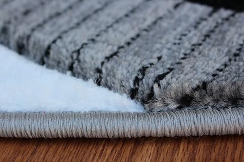 Miniatura 7 de Masada Rugs, Sophia Collection - Alfombra tallada a mano, moderna, contemporánea, gris, blanco y negro (8 pies x 8 pies), redonda