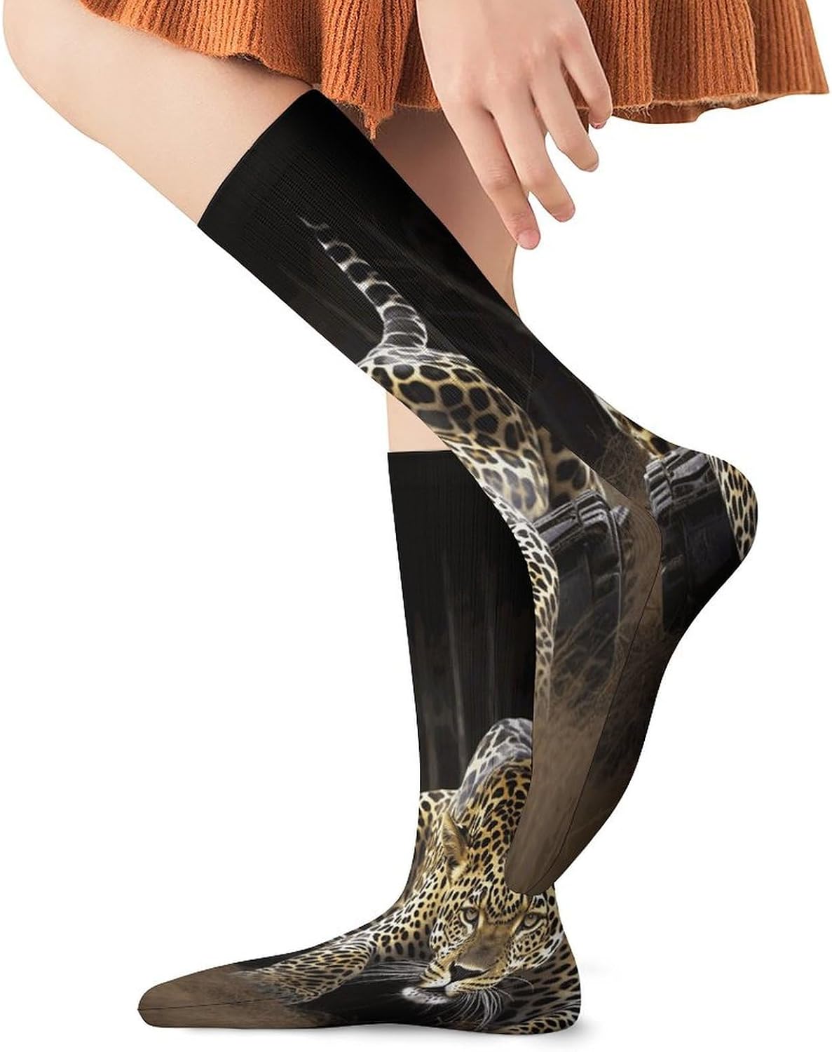 Leopard2 Crew Socks High Stocking Thermal Socks | Tube Socks-Breathable-Moisture-Soft-wicking for Hospital Pilates Yoga for women men Grippy for office and daily walking