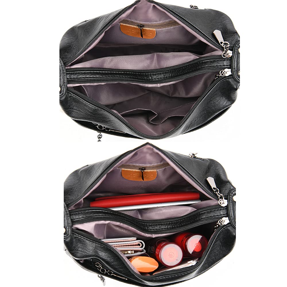 Sac à Bandoulière en Cuir pour Femmes Multi - Poches Sac à Main en Cuir Souple pour Femmes Léger, Bandoulière Réglable