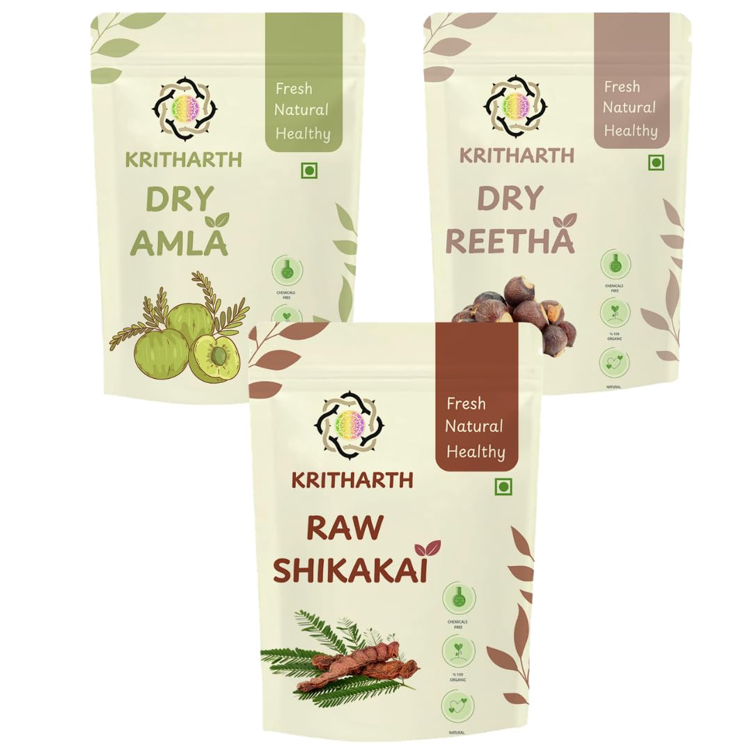 KRITHARTH Raw Amla Reetha Shikakai Combo for Hair Wash - Form for Hair Care Combo Each (300gram) 100% Natural Dry Herbs for Hair Growth, Cleansing & Conditioning-image-47