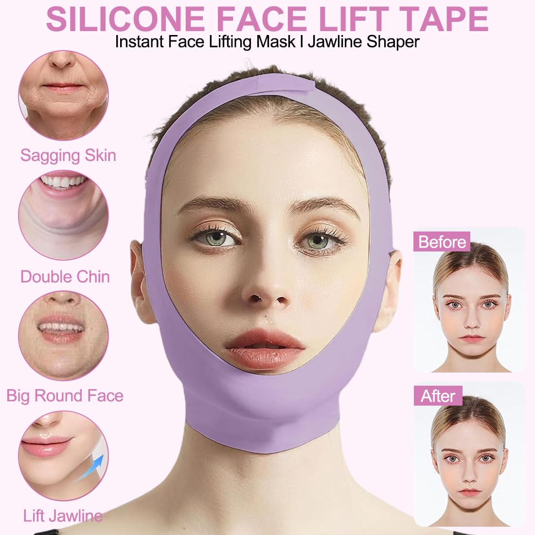 Cintura per il Sollevamento del Viso,V-Line Mento Guancia Sollevare Cinghia,maschera lifting v,Può essere utilizzato in qualsiasi momento,Viola