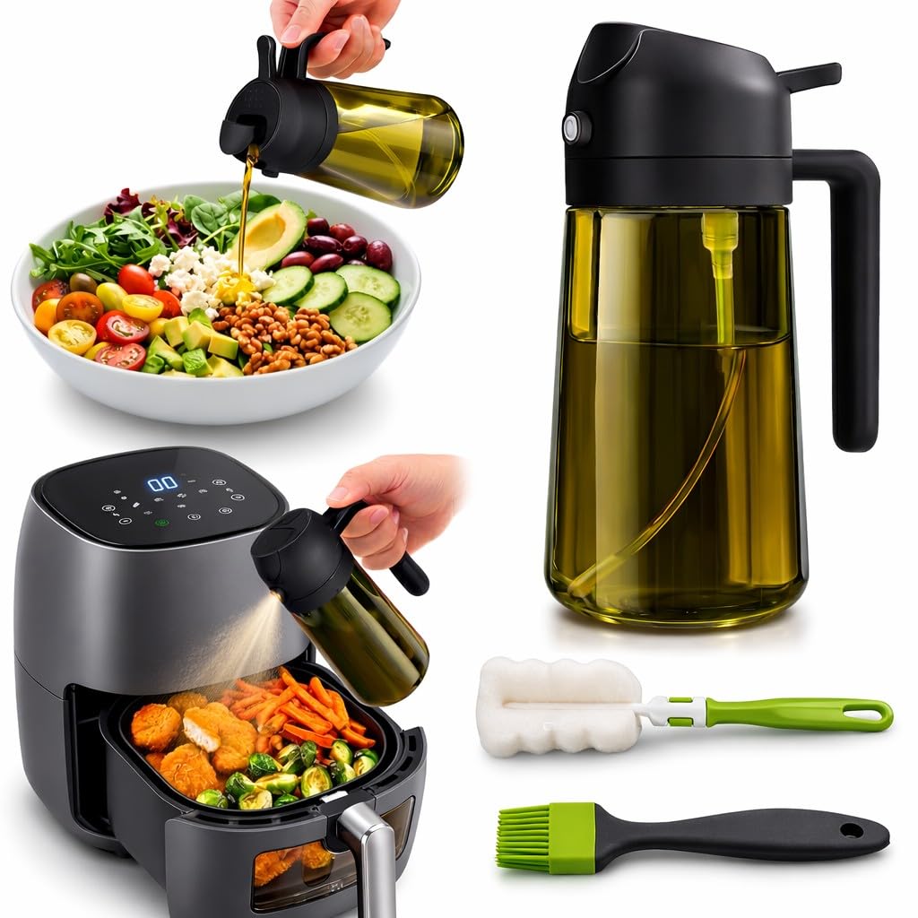 Kit Aceitera 480 ml 4 en 1 I Pulverizador de Aceite en Aerosol I Aparatos, Utensilios y Accesorios para Cocina o Freidora de Aire I Dispensador de óleo