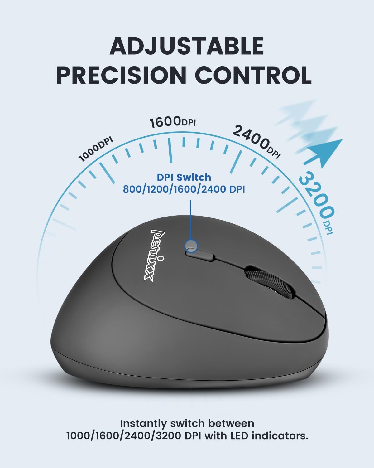 Perixx PERIMICE-719R Wireless 2.4G Rechargeable Ergonomic Mouse - Duo Wired and Wireless Charging Feature - Black