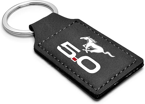 Miniatura 2 de Compatible con llavero rectangular de cuero sintético negro Ford Mustang GT 5.0