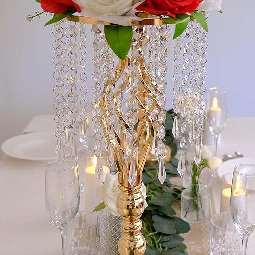 Miniatura 4 de 8 centros de mesa de flores doradas de 21.65 pulgadas, jarrón de flores de metal de cristal, centros de mesa de boda para decoración de mesas
