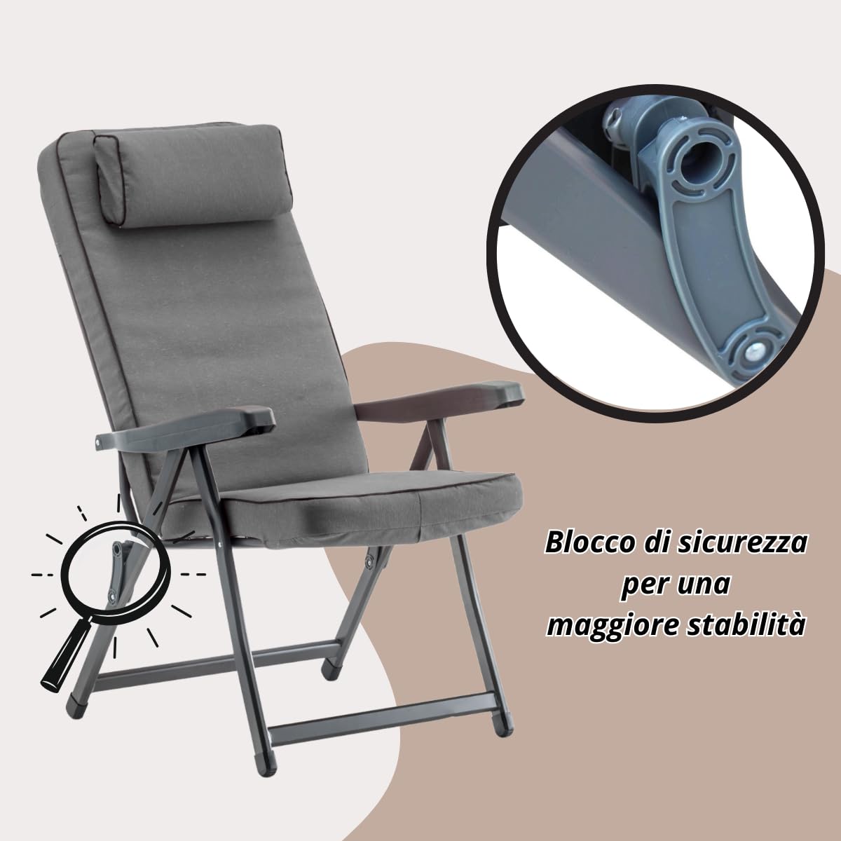 Tomaino Tumbona acolchada para uso interior exterior (Gris, Sillón estándar)
