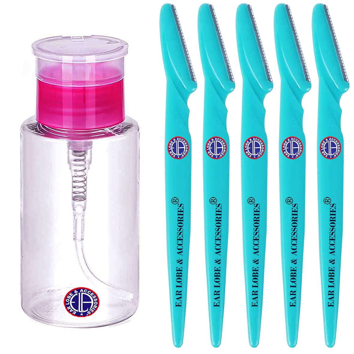 Combo Pack (Push Down Acetone Dispenser & Nail Polish Remover Dispenser bottle 1pcs + Eyebrow Razor women/girls Green 5pcs)-image-31