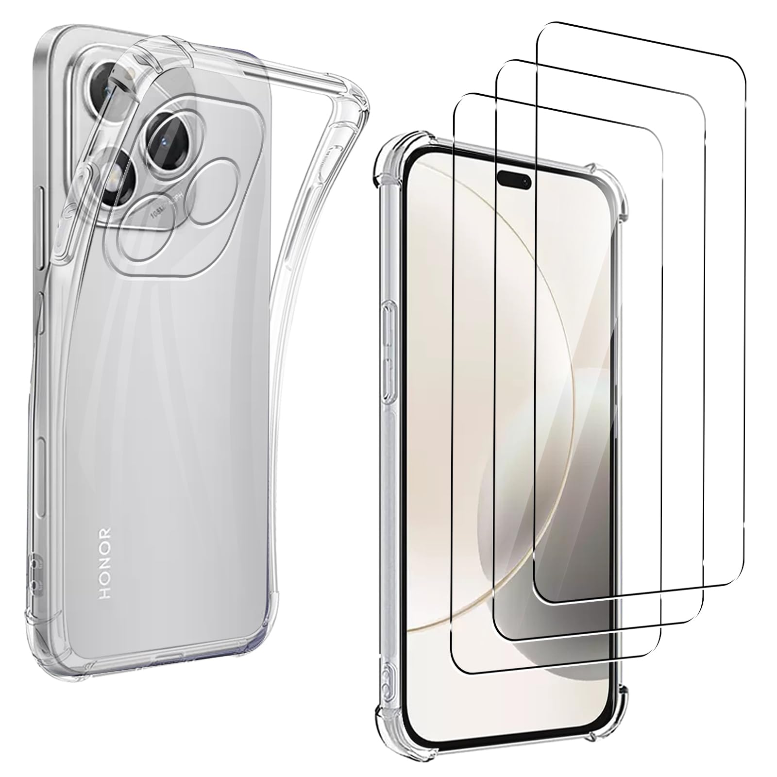 BORTONY HONOR 400 Pro Clear Case Cover With 1-Pack 3D Full Coverage Tempered Glass Slim Fit Airbag Drop Protection Shockproof Phone Cover For HONOR 400 Pro 6.7-inch | Best Price UAE | Dubai, Abu Dhabi
