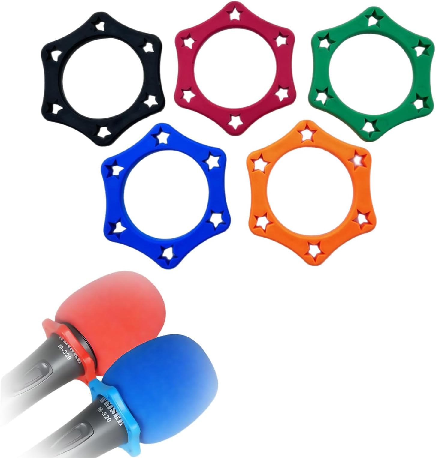 5 Pack Mic Anti-Roll Protection Hexagonal Rings Rubber Holder Stand Stabilizer for Wireless Handheld Microphone Non-Slip Grip Assorted Colors