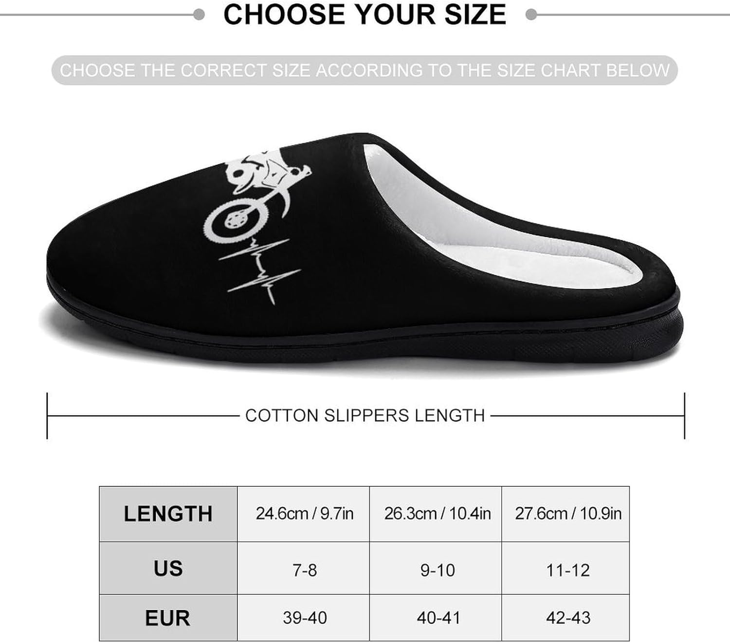 Cool Dirt Bike Heartbeat Women's House Slippers Memory Foam Warm Shoes Spa Rubber Sole Indoor Outdoor