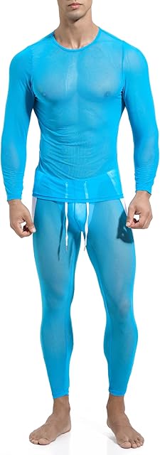 TiaoBug Mens Long Sleeve Mesh Top Undershirt Sheer T-Shirts ANG Stretchy Leggings Slim Fit for Workout Sport Running