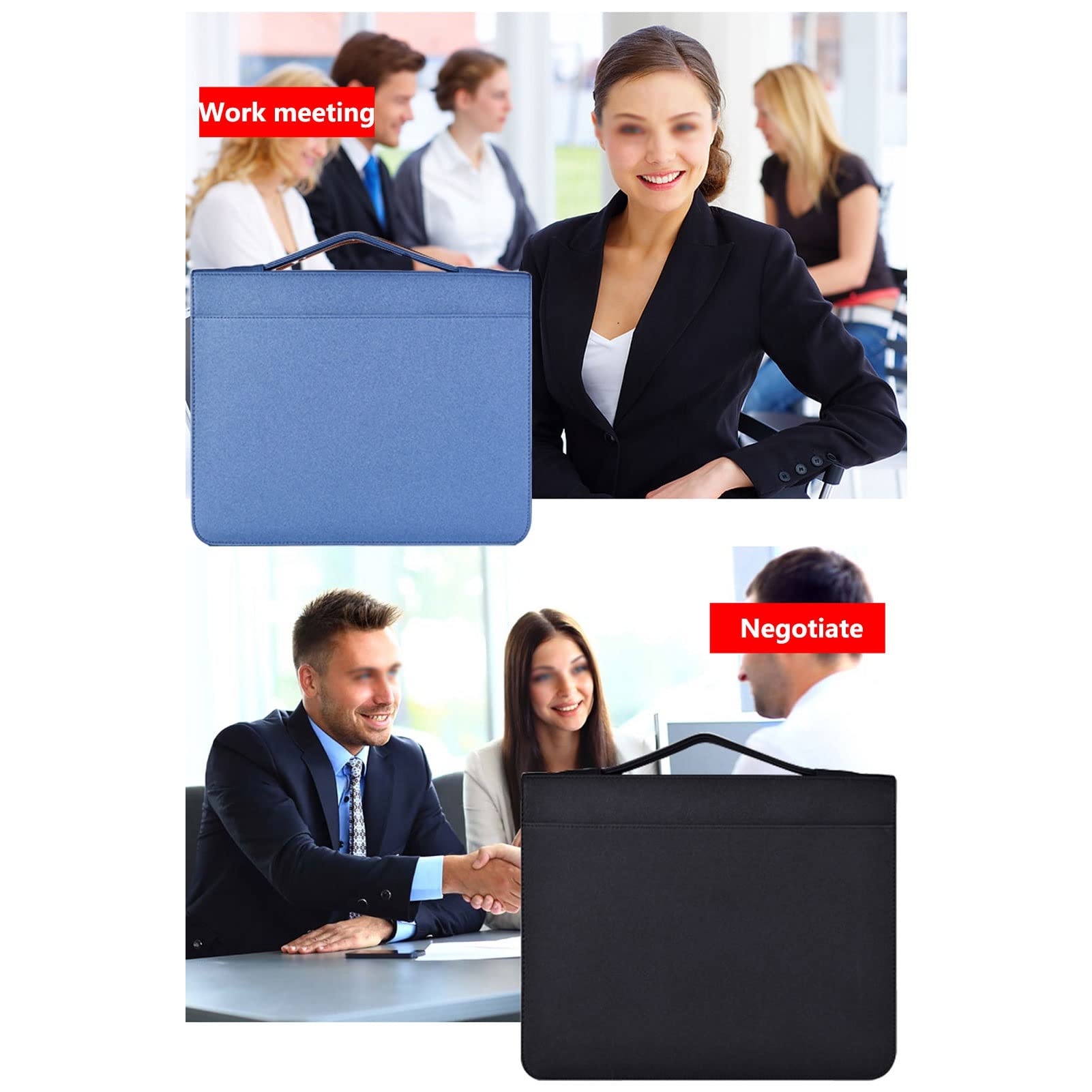 Padfolio A4 Biznesowe Portfolio Wielofunkcyjny Notatnik Skórzany Zamek Segregator Konferencyjny Teczka na dokumenty Profesjonalny Planer Dokumentów Osobisty Organizator dla Mężczyzn Kobiet (Kolor: Czarny)