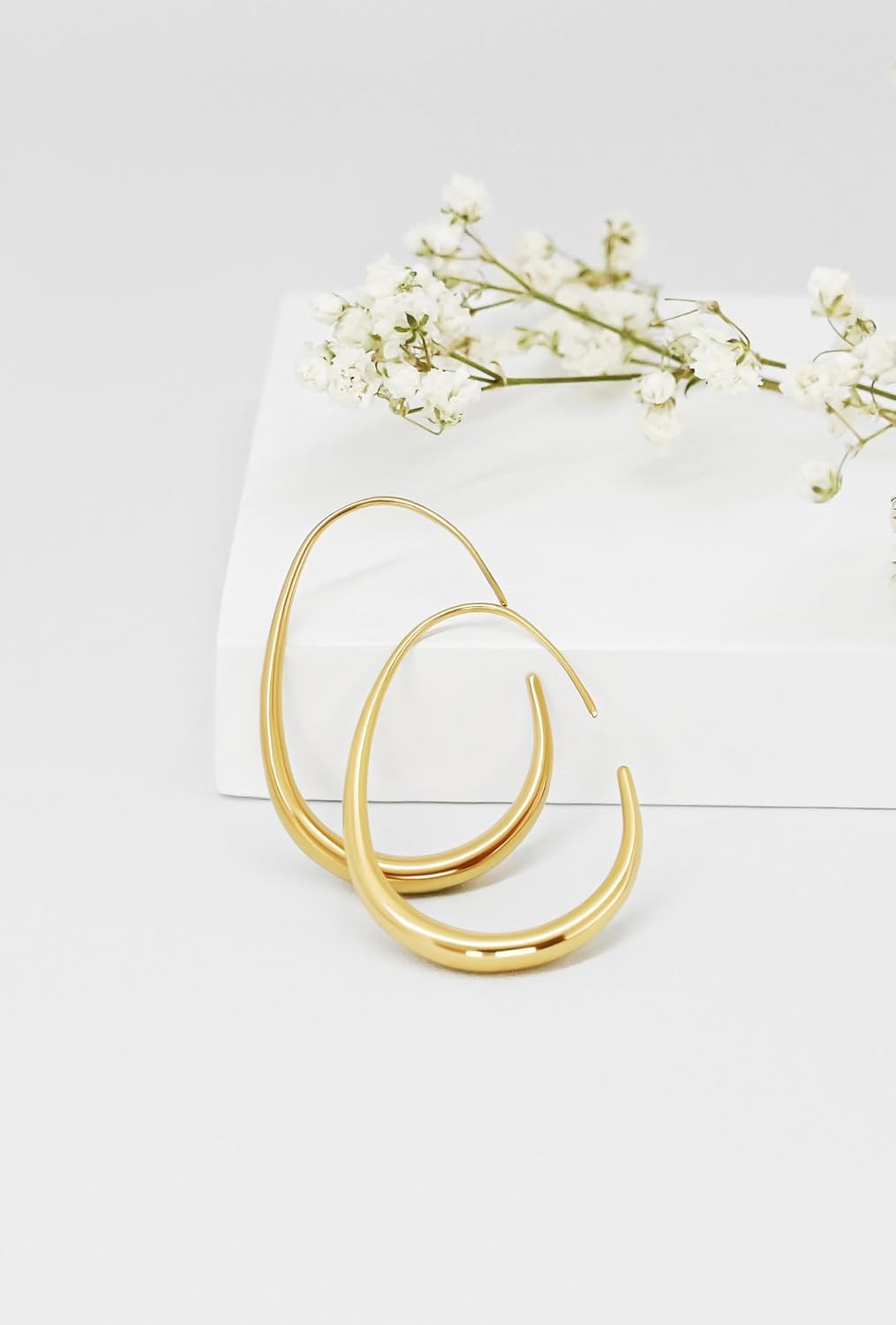 Altitude Boutique Small 18K Gold Teardrop Wire Hoops | Thin Oval Earrings with backs | Lightweight, Hypoallergenic Wire Earrings For Women - Image 5