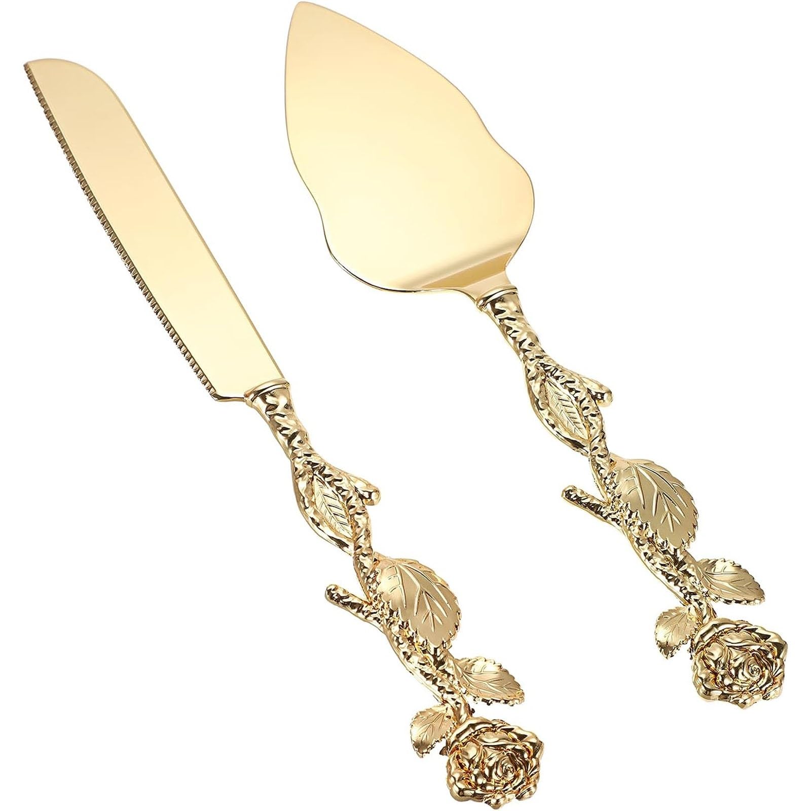 THE WHITE SHOP Cake Cutting Set for Wedding, Personalized Gold Cake Knife, Pastry Pie Server Cake Pizza Cutter, Birthday Bridal Gift (F-Rose)