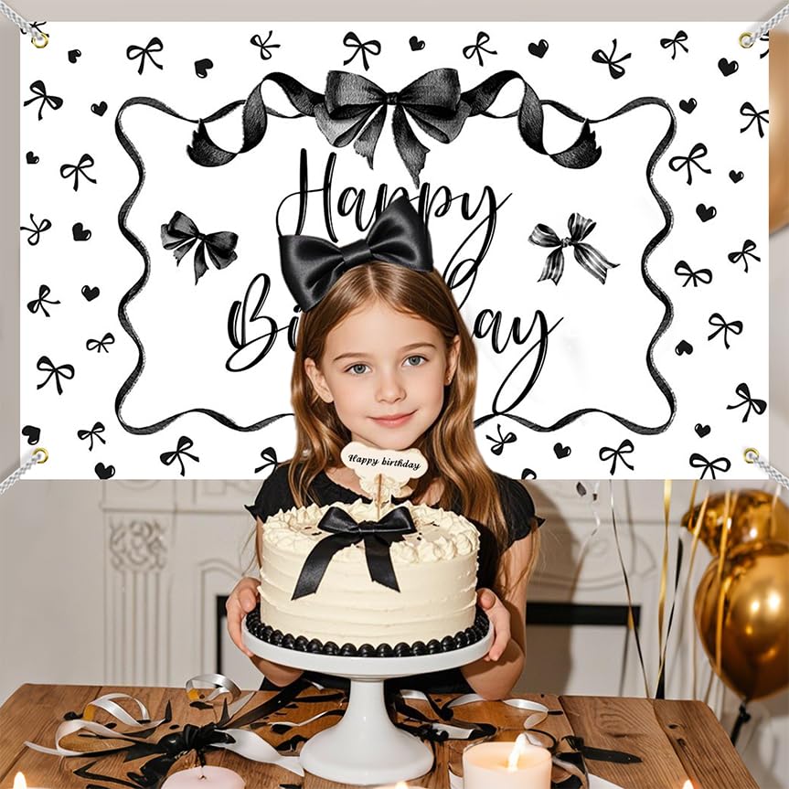 Banner Negro Mocsicka con Lazo para Fondo de Cumpleaños miniatura 2