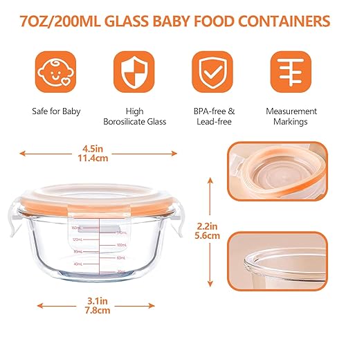 Miniatura 2 de Luvan Recipientes de vidrio para alimentos para bebés de 7 onzas, paquete de 12 frascos de comida para bebés con tapas a prueba de fugas,