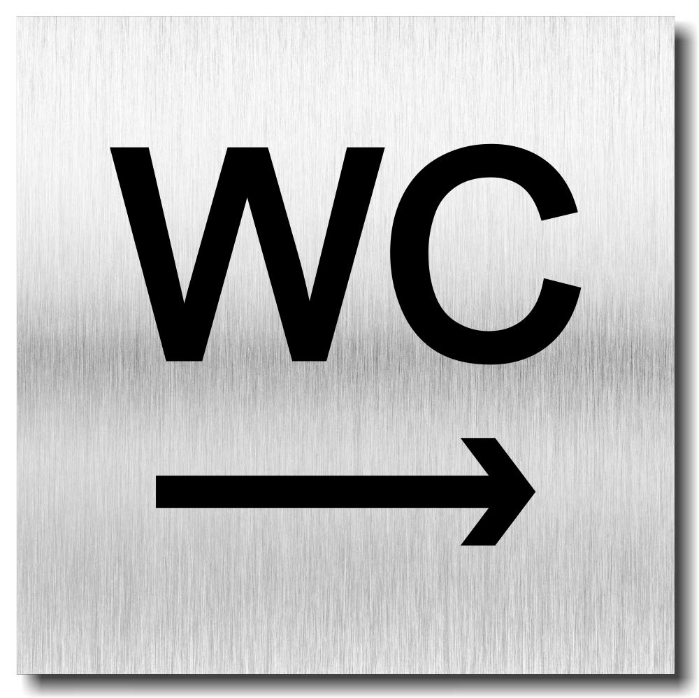 Door Sign WC Arrow Right Toilet UV Print 12 x 12 cm - 3 mm Aluminium Composite - Made in Germany - Item No. 2017